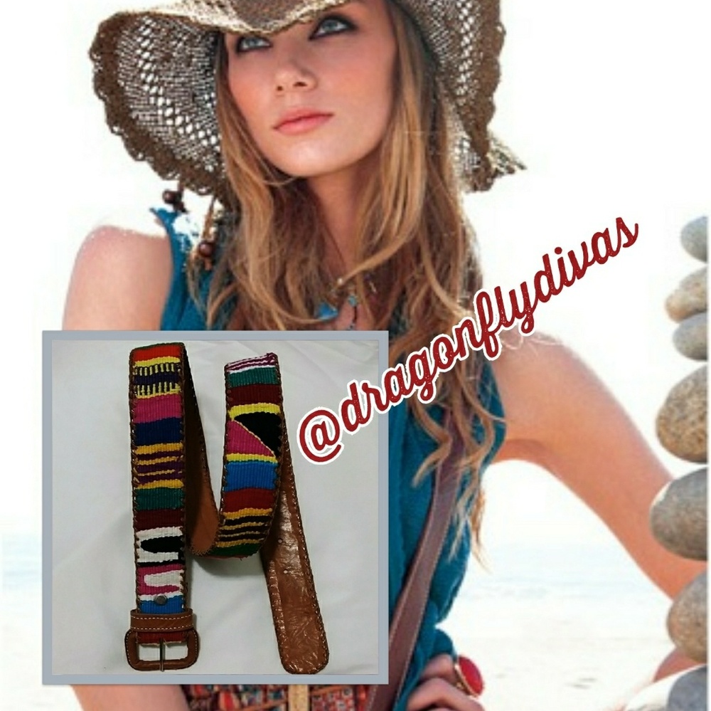 VTG Handcrafted Aztec Textile Leather Belt